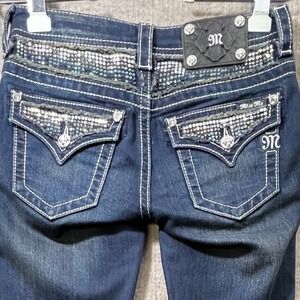 Miss Me Bootcut Jeans Size 26 Denim Rhinestone Studded Signature Rise Boot Cut